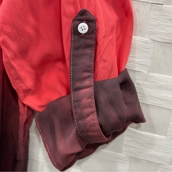 WHITE BIRCH Pink Black Ombre Button Down Roll Tab Long Sleeve Top Women's XL - Picture 4 of 8